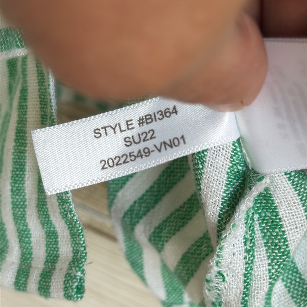 J.Crew Factory Green and white Striped Ruffle Sleeve Tank linen blend Top Sz XSP - Picture 7 of 7